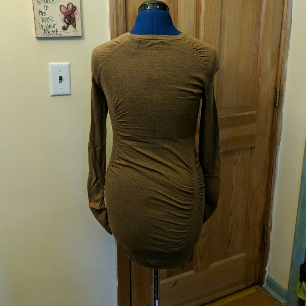 Moda Int. Brown Long Sleeve Ruched Side Dress - Picture 2 of 4